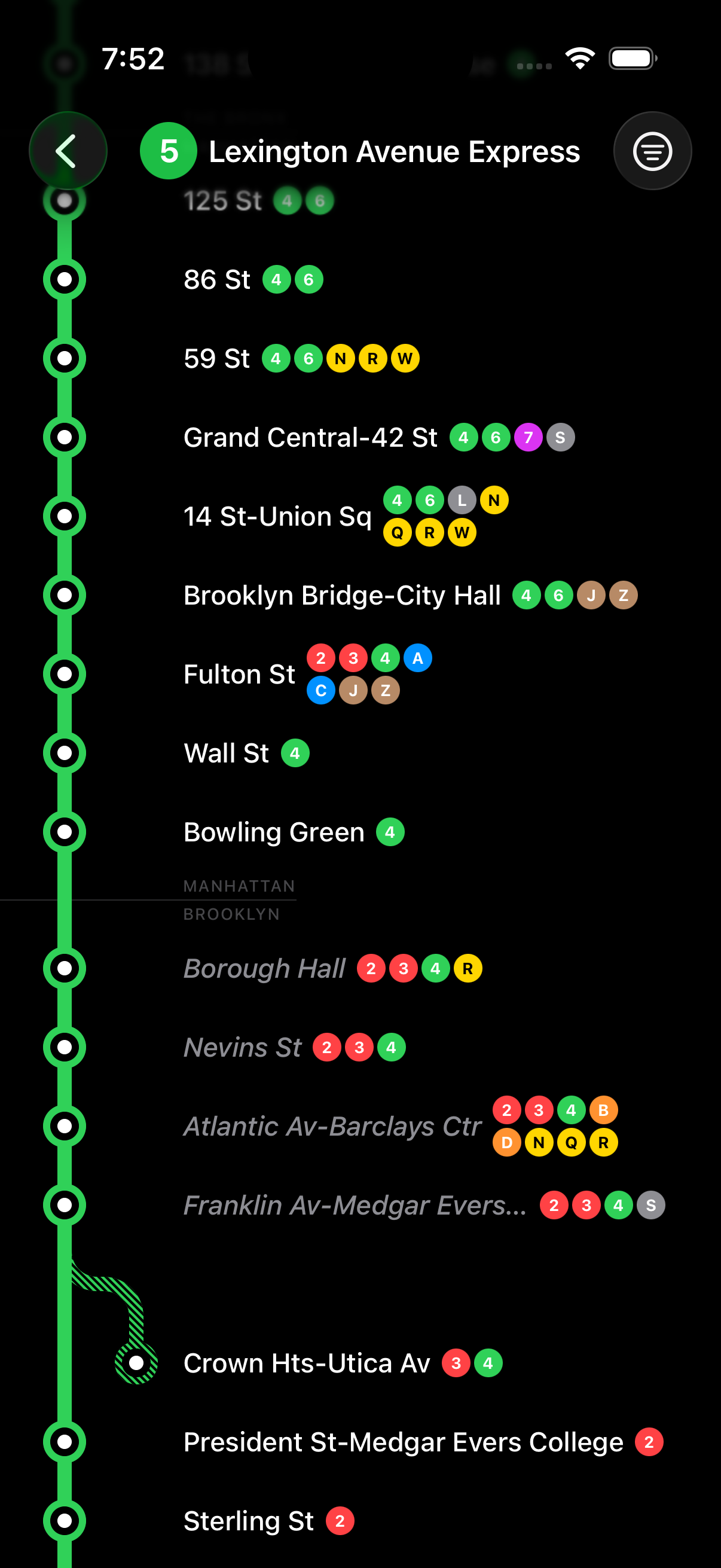 5 train line detail with stops