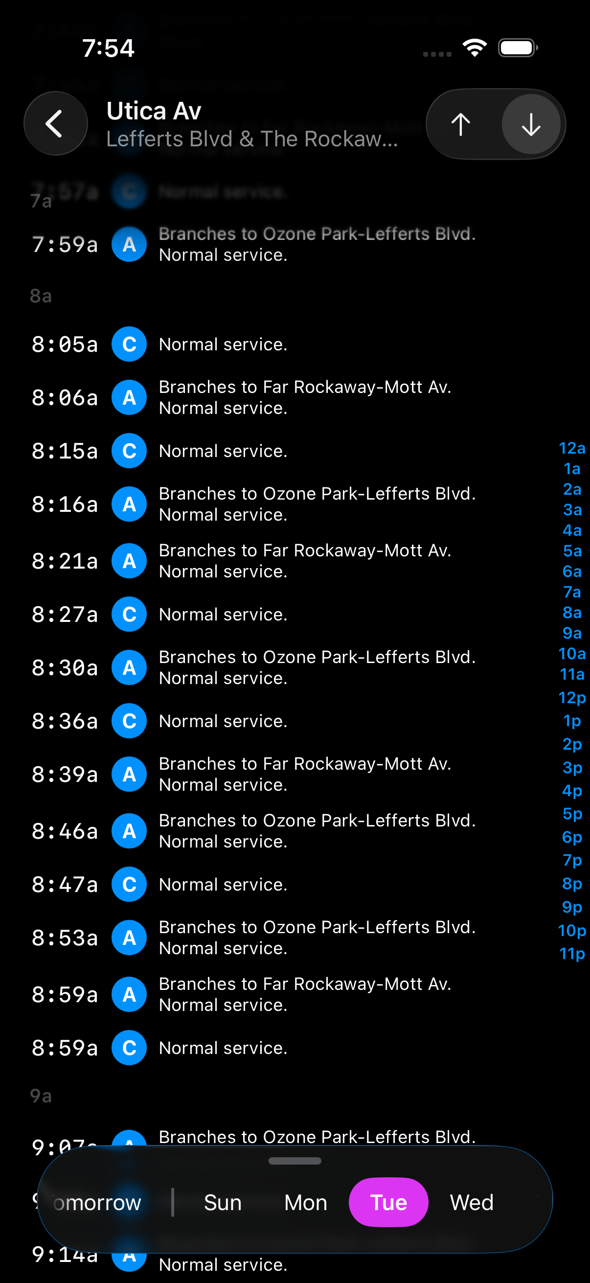 Station schedule with arrival times
