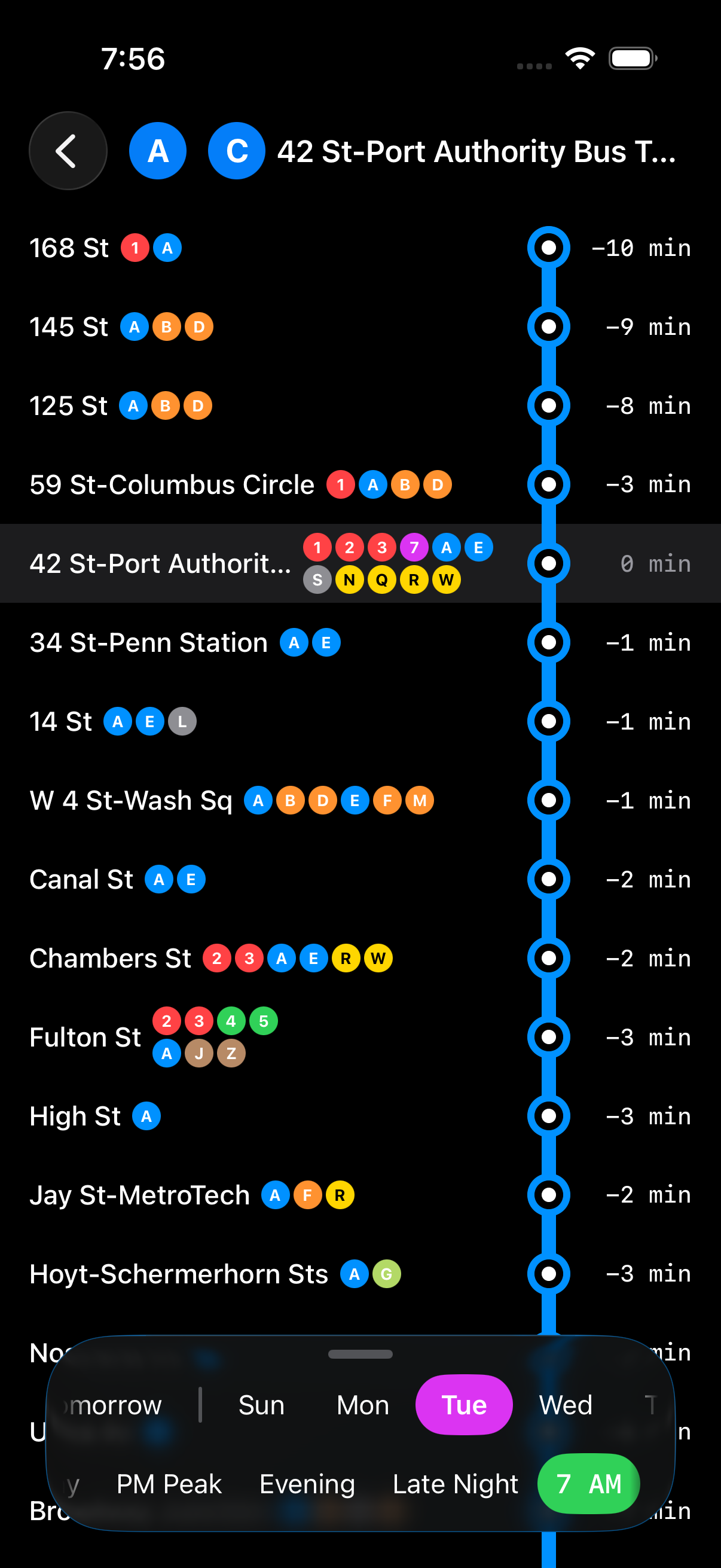 Station detail with timing